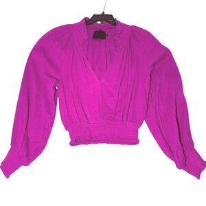 Vacate The Label Magenta Pink Smocked Cotton Balloon Sleeve Blouse Large